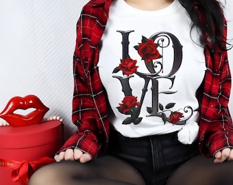 Gothic LOVE Tee, LOVE T-Shirt, Gift for Her/Him Valentine Shirt, Mothers Day Shirt, Valentine's Day Goth Love, Gothic Tee, Dark Valentine