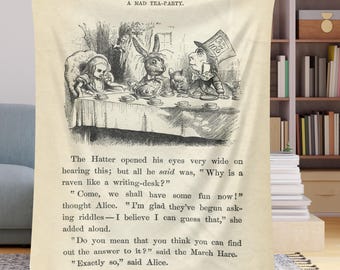 Alice Velveteen Minky Blanket Alice in Wonderland Blanket Alice and Mad Hatter Tea Party Cozy Reading Blanket Bookworm Gift Book Lover Gift