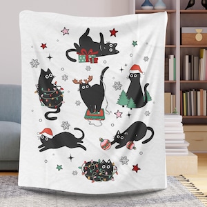 Lustige Weihnachtskatzendecke, Katzensamtdecke, Weihnachtskätzchen, Katzen und Weihnachtslichter, Weihnachtsgeschenk für Katzenliebhaber, was für Katzen