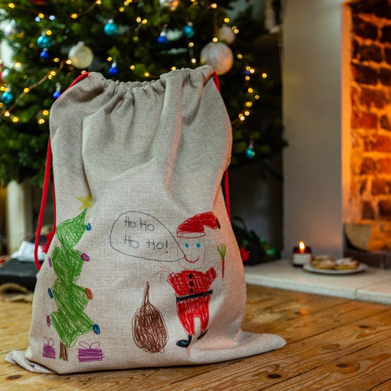 Personalised Unique Christmas Santa Sack With Child s Drawing Personalised Santa Sack Christmas Keepsake Kids Artwork Transfer Etsy