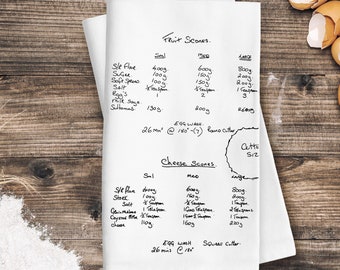 Treasured writing from a loved one, treasured memories, restored recipes, personalised tea towel