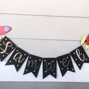 Banner de cohete, Banner espacial personalizado, Banner de fiesta espacial de cohete, Banner de fiesta de cumpleaños espacial, Tema de nave espacial, Guirnalda de viaje a la luna