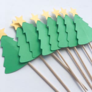 Christmas tree cupcake topper, Holiday party decorations, Holiday tableware