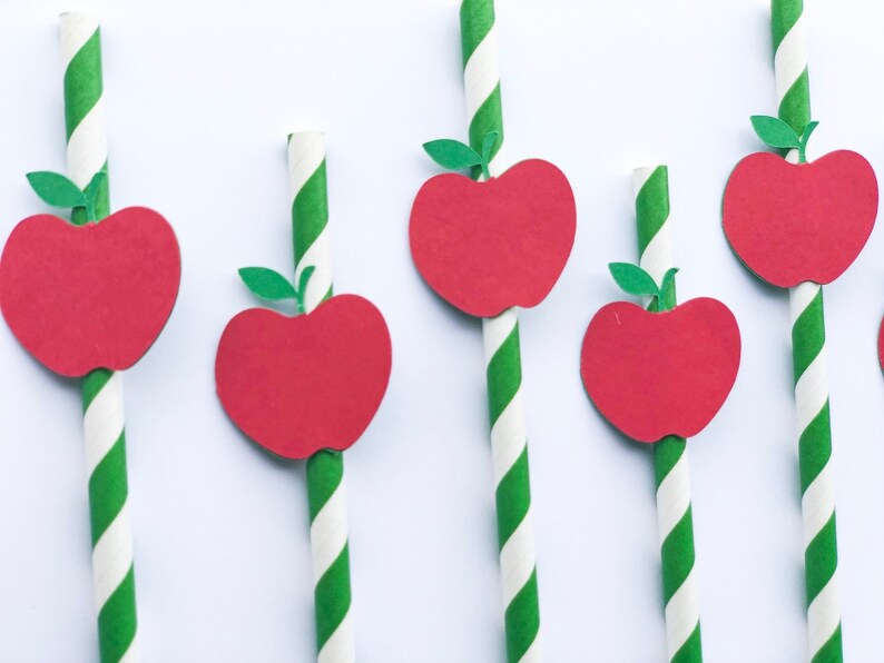 Apple Party Decorations Appel Party Straws Green straws Etsy
