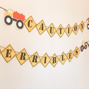 Construction Birthday Banner, Transportation Party, Caution Terrible two Banner, Terrible two Sing, Dump Truck Party