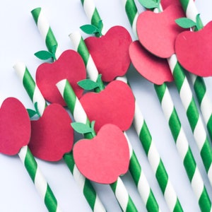 Apple Party Decorations, Appel Party Straws, Green straws, Thanksgiving tableware, Fall Party decor, 10 Pcs