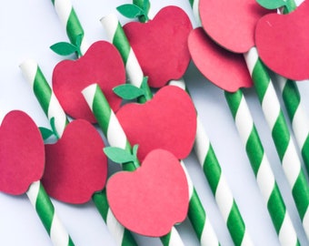 Apple Party Straws, Thanksgiving Fall Decor, 10 Pcs