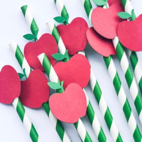 Apple Party Decorations Appel Party Straws Green Straws Etsy