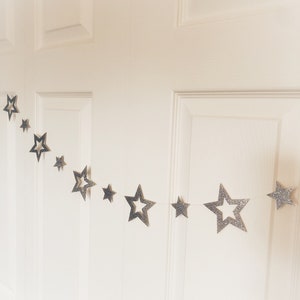 Silver star garland, twinkle twinkle little star decor, christmas decoration, holiday garland, star wars garland, silver decoration, glitter