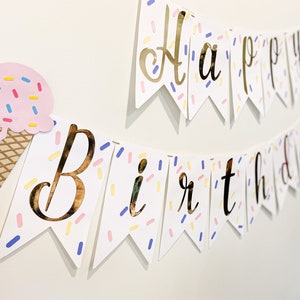 Ice Cream Happy Birthday Banner, Ice cream Party Decorations, Girl's Birthday Banner, Personalize Birthday Banner, Ice Cream Party Decor