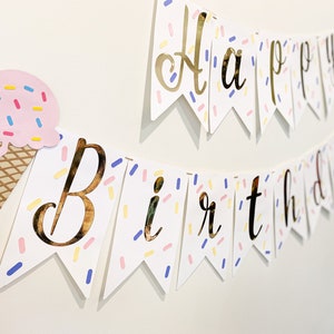 Faixa de feliz aniversário com sorvete, decorações para festa com sorvete, faixa de aniversário para meninas, faixa de aniversário personalizada, decoração para festa com sorvete
