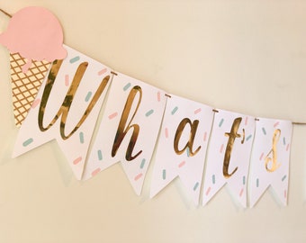 What's the Scoop Gender Reveal Banner, Ice Cream Party Garland