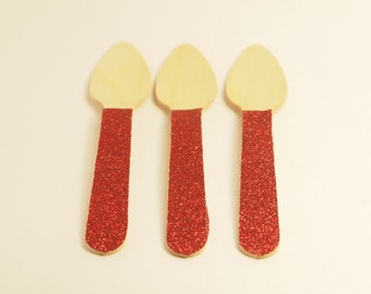 Red Glitter Wooden spoon,Christmas Party Cutlery, Christmas Cutlery, Christmas Table decoration, dessert table decorations, set of 10