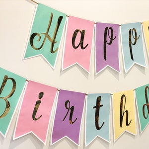 Personalize Happy Birthday Banner,  Pastel Birthday Banner, Girl Birthday Sign, Pastel Rainbow Party, Photo prop, 1st Pastel Party