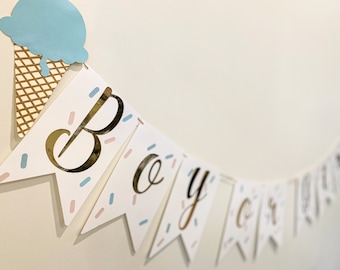 Striscione per rivelare il sesso del bambino a tema gelato: decorazioni per feste per bambini o bambine