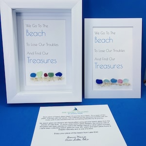 Lake Erie Sea Glass Art, 'Beach Treasures' Poem, 5x7 Shadow Box