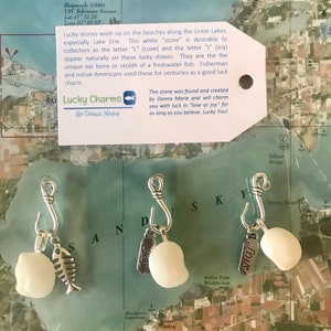 Lake Erie Lucky Stone Pendant with fish hook & charms - Unique gift for Lake Lovers!