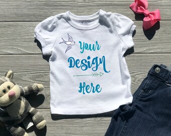 Download Free Girl's Puffed Sleeve Shirt Mockup , Shirt Template, outfit flatlays, Shirt Flat lays, blank flatlays, Apparel mocks, White, Kid's, Child PSD Template