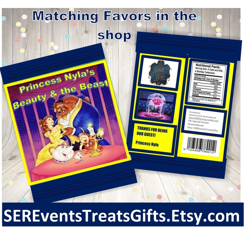 Favor Bags Beauty and the Beast Party Chip Bag Goody Bag Disney Party Princess Party Cookie Bag Girl Party Favors Chip Bag