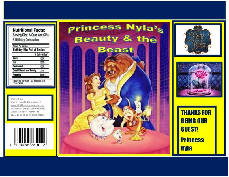 Favor Bags Beauty and the Beast Party Chip Bag Goody Bag Disney Party Princess Party Cookie Bag Girl Party Favors Chip Bag