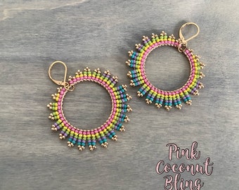 Large Beaded Hoop Earrings | Boho Hoop Earrings | Muyiki Glass Beaded Earrings