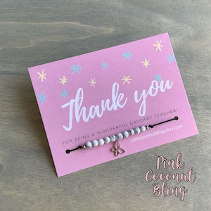 Carte en anglais | Bracelets de remerciements pour enseignantes | Carte en anglais | Bijoux pierres naturelles | Bracelets ajustables