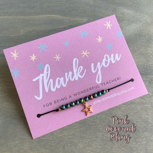 Carte en Anglais | Bracelets de remerciements pour enseignantes | Bijoux pierres naturelles | Bracelets ajustables