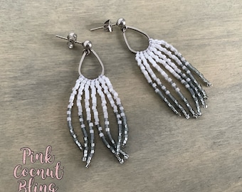 Ombre Fringe Earrings | Boho Tear Drop Dangling Earrings | Long Fringe Earrings