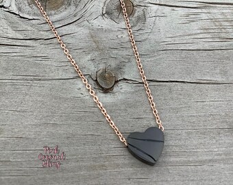 Black Heart Pendant | Rose Gold Stainless Steel Chain | Minimalist Women Necklace