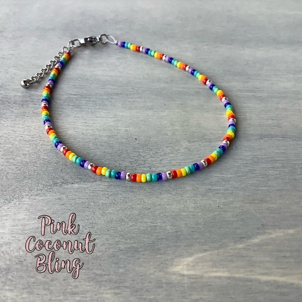 Rainbow Bead Anklet Etsy