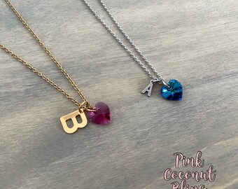 Swarovski Heart & Initial Necklace | Stainless Steel Chain | Customized Crystal Necklace | Valentine Gift