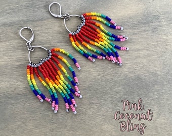 Rainbow Fringe Earrings | Boho Colourful Dangling Earrings | Long Fringe Earrings