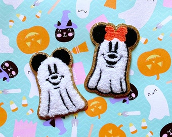 Patchs fantômes d&#39;Halloween Mickey et Minnie, Patch Mickey Ghost, Patch Mickey Halloween, Patch Minnie Ghost, Patch Minnie Halloween, Patch fantôme