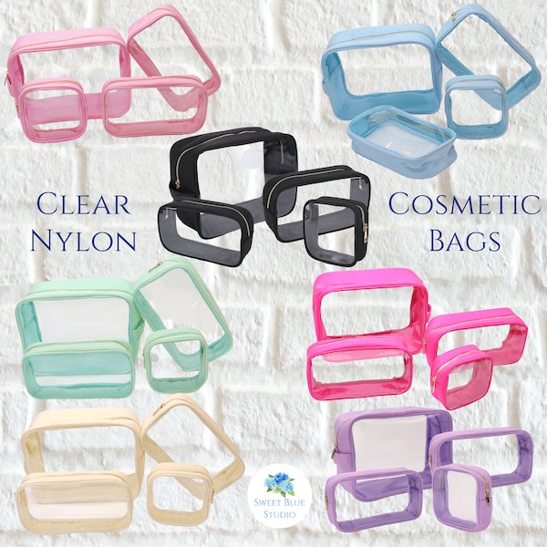 Clear Nylon Cosmetic Pouch, Clear Cosmetic Pouch, Clear Makeup Bag, Clear Nylon Makeup Pouch, Vacation Travel Bag, Summer, Pool Travel Bag