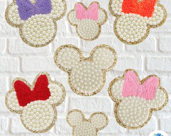 Patchs adhésifs Mickey et Minnie en perles | Patch adhésif Mickey et Minnie en perles | Écusson Mickey perlé | Écusson Minnie perlé | patch de perles