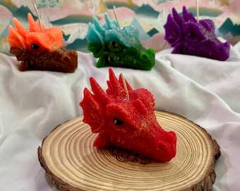 Dragon Head Candle. 2" tall x 3" long. Customizable with painted accents. Dragon lovers handmade candle. Perfect for birthday or small gift.