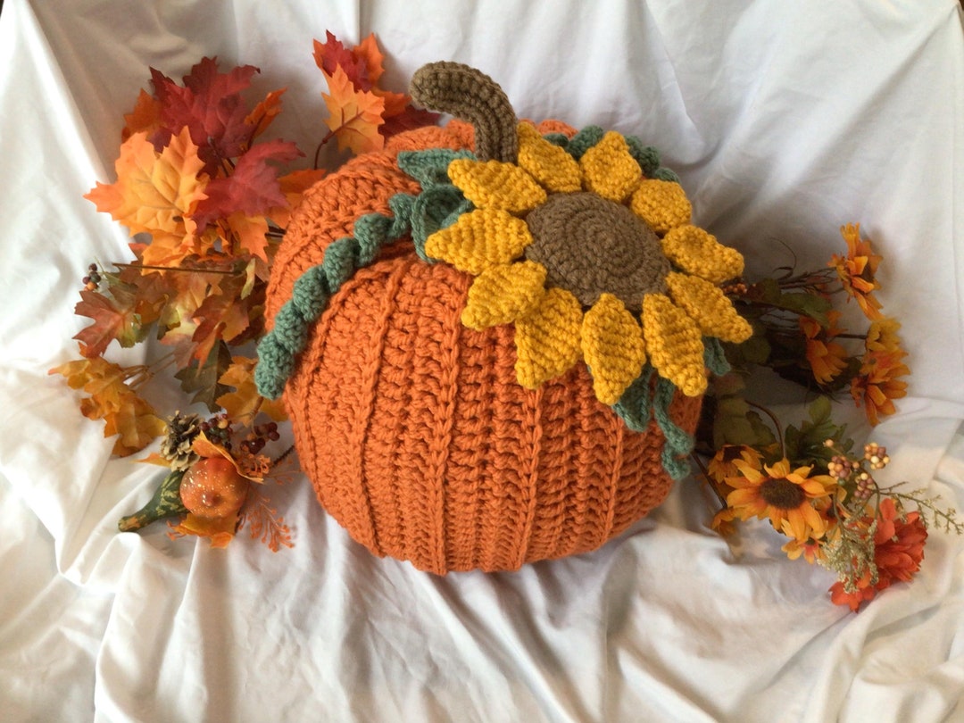 Crochet Pumpkin Jumbo Size/pumpkin Pillow With Sunflower/halloween