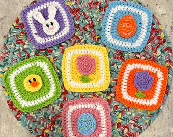 Crochet Pattern: Easter Themed Granny Squares/Coaster/Blanket squares/Easter Decor/Fun DIY for Spring & Easter/Beginner Crochet/US Crochet