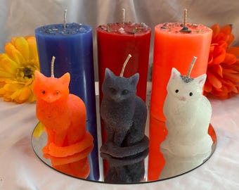 Customizable Cat and Pillar Candles. Cats 3&quot; tall, Pillar 4&quot;. Free gift wrap available.