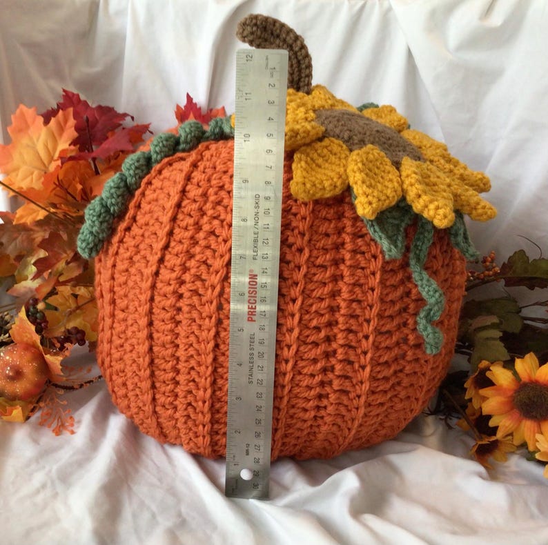 Crochet Pumpkin Jumbo Size/pumpkin Pillow With Sunflower/halloween