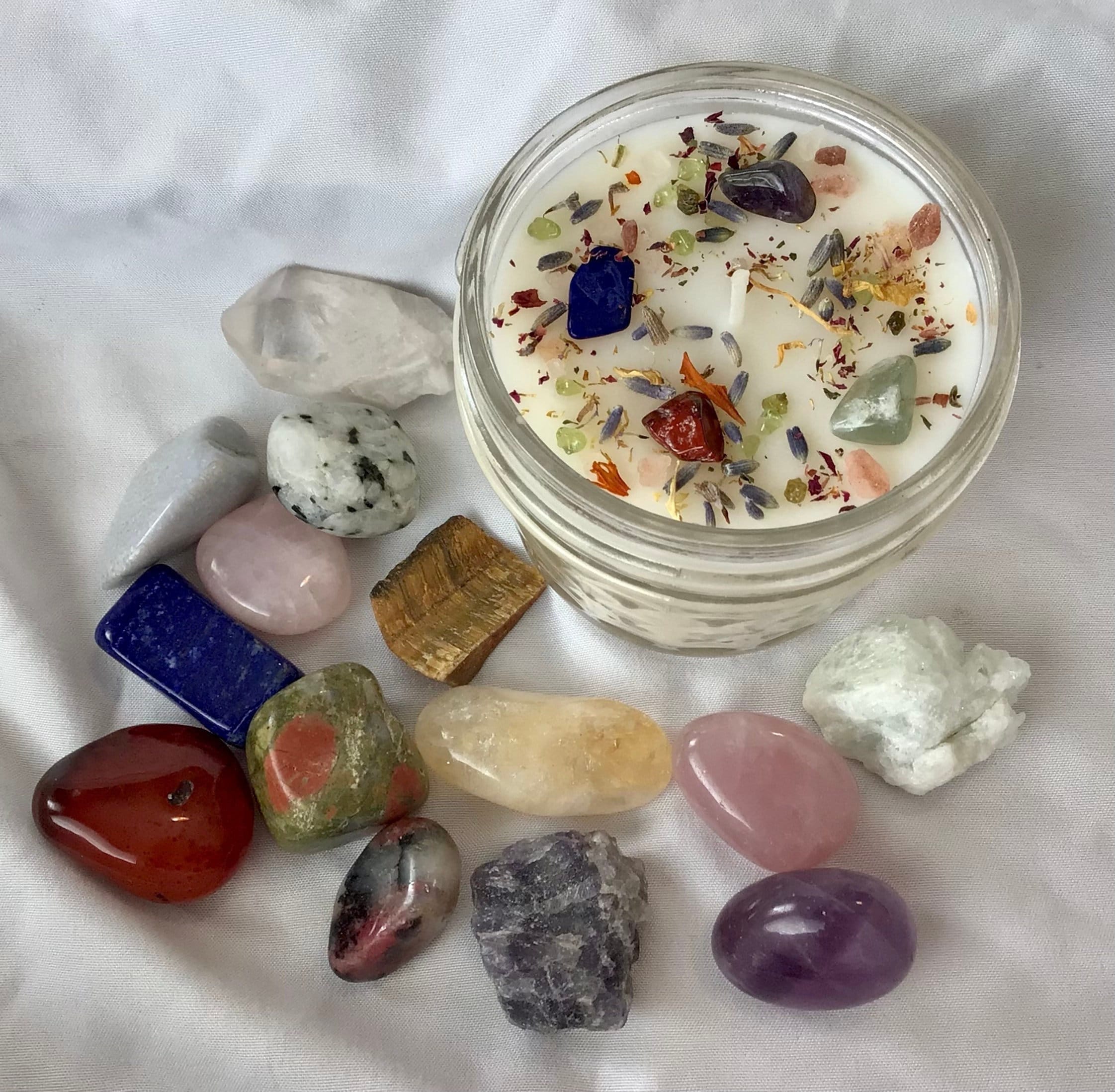 Hand Crafted Hidden Crystal Candle/4 oz Glass Jar/Customizable Soy Wax Candles with essential oils. Free gift wrap available.