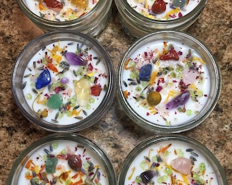 Crystal Candles- 4 oz Glass Jar. Soy Wax. Customizable with a variety of colors and essential oil blends. Free gift wrap available.