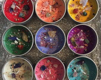 Soy Wax Crystal Candles- 4 oz Tin. Customizable, available in a variety of colors and essential oil blends. Free gift wrap available.