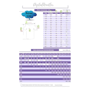 May include: Size chart for short-sleeved shirts in Asian sizes. The chart shows measurements in centimeters for shoulder, chest, length, and sleeve length. A separate chart shows recommended sizes based on height in centimeters.