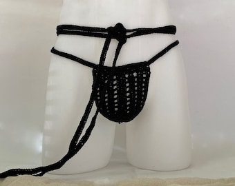 Knitted / Crochet Men's String Handmade Underwear Black