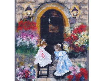 Sister felted painting | wool painting | floral | flower | garden | merino wool