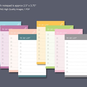 Cute Printable To Do List  - Minimalist To Do List, Printable Notepads, Colorful Todo List, Kawaii Notepad