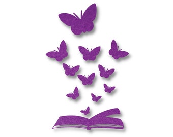Reading Book with Butterflies SVG, Clipart, Stencil (Digital Download)