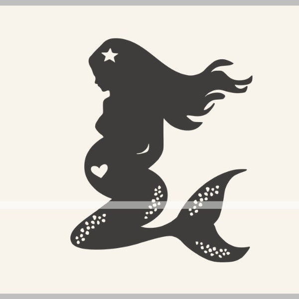 Beautiful mermaid SVG, pregnant mermaid, expecting mommy, baby mermaid, love svg, clip art decal stencil template transfer SVG vector #572