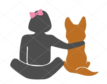 Ragazza e cucciolo svg, ragazza e cane svg, file taglio cucciolo, bestfriend svg, cucciolo Clipart Download istantaneo Stencil Silhouette 1243